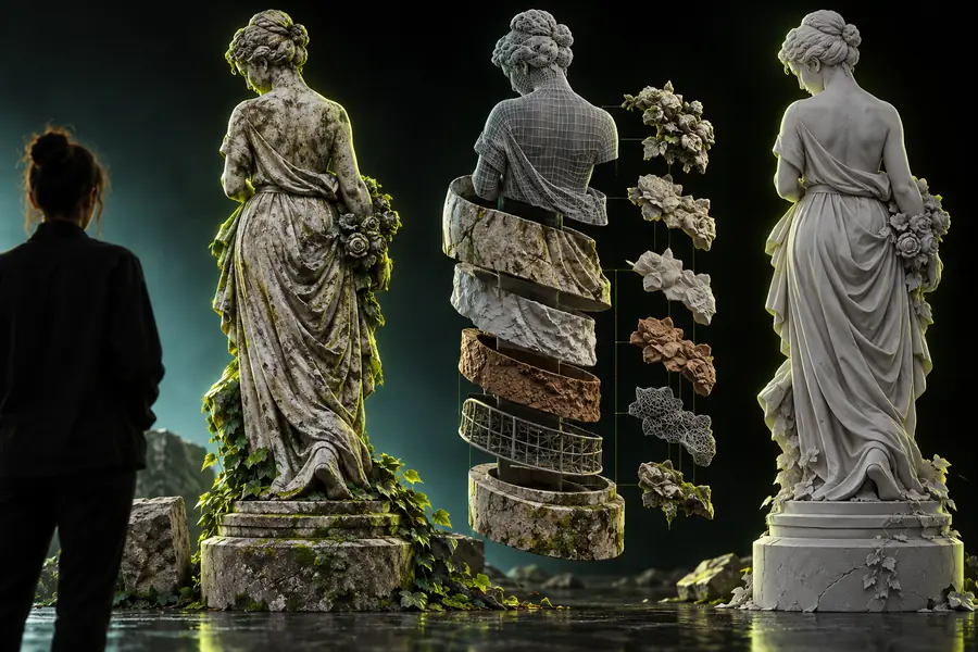 Generated 3D model with visible mesh form